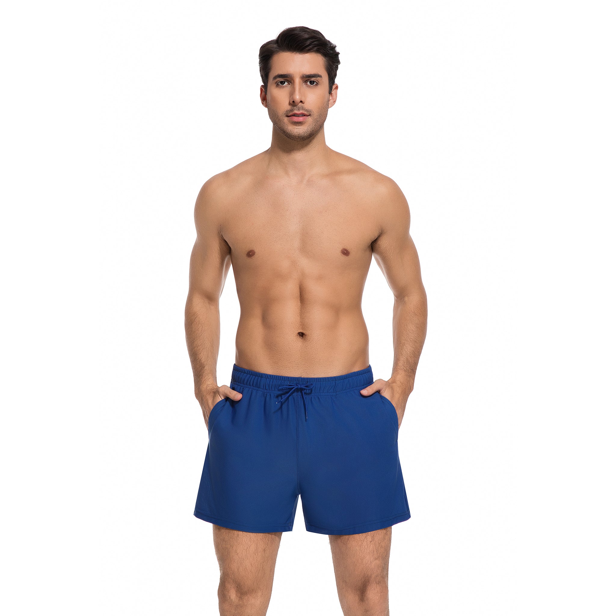 Minimise Tan Lines Men's Tan Through Swim Trunks - Blue Quick-Dry Male Beach Shorts - UV Permeable Man's Swimwear with Pockets