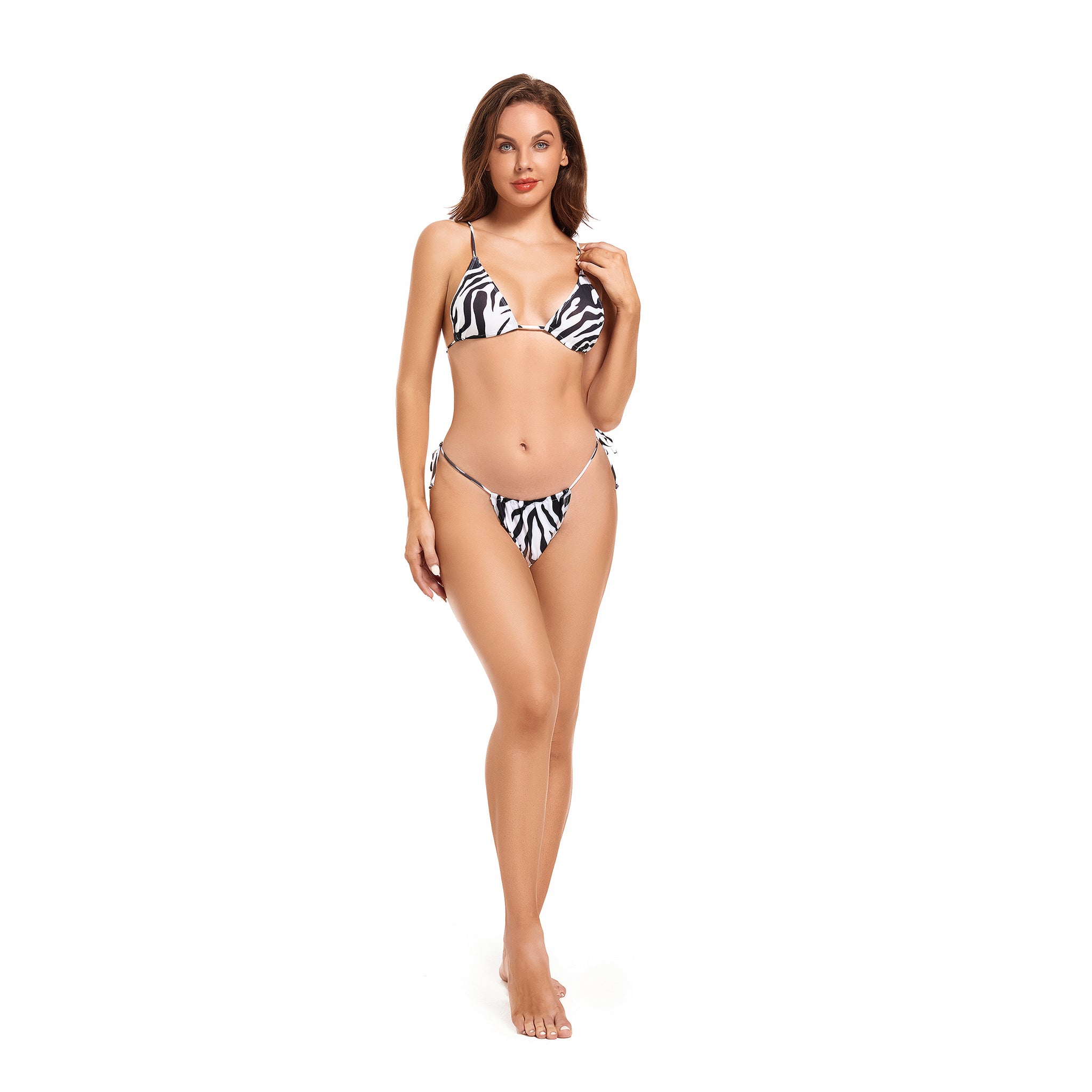 Completo Bikini con Stampa Zebrata da Donna - Slip Sgambato con Laccetti Laterali e Top a Triangolo - Costume da Bagno Due Pezzi da Donna - Permette l'Abbronzatura, Riduce al Minimo i Segni dell'Abbronzatura