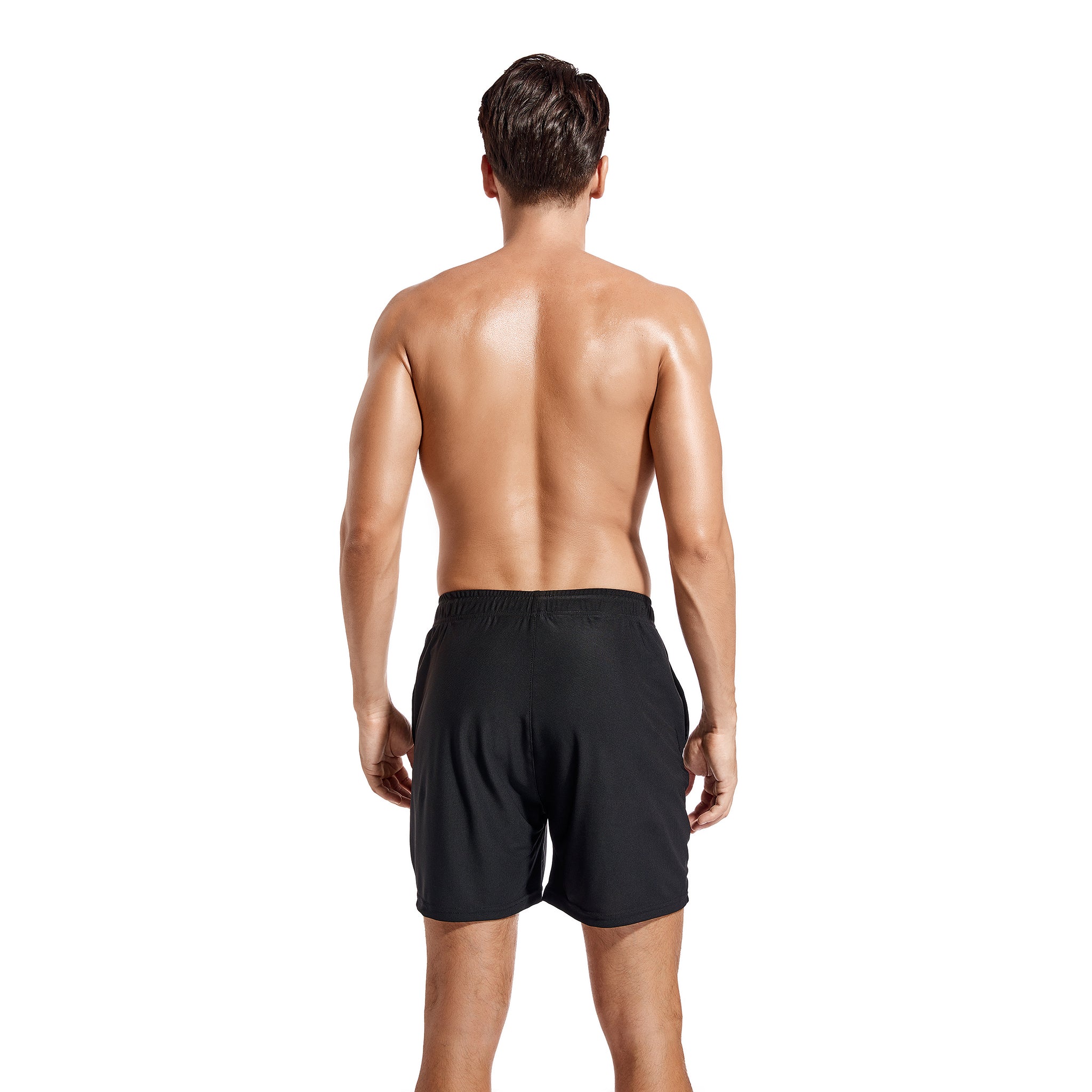Men's Tan Through Swim Shorts - Sun-Permeable Mesh Beach Trunks - Quick Dry Breathable Summer Swimwear with Drawstring, Black