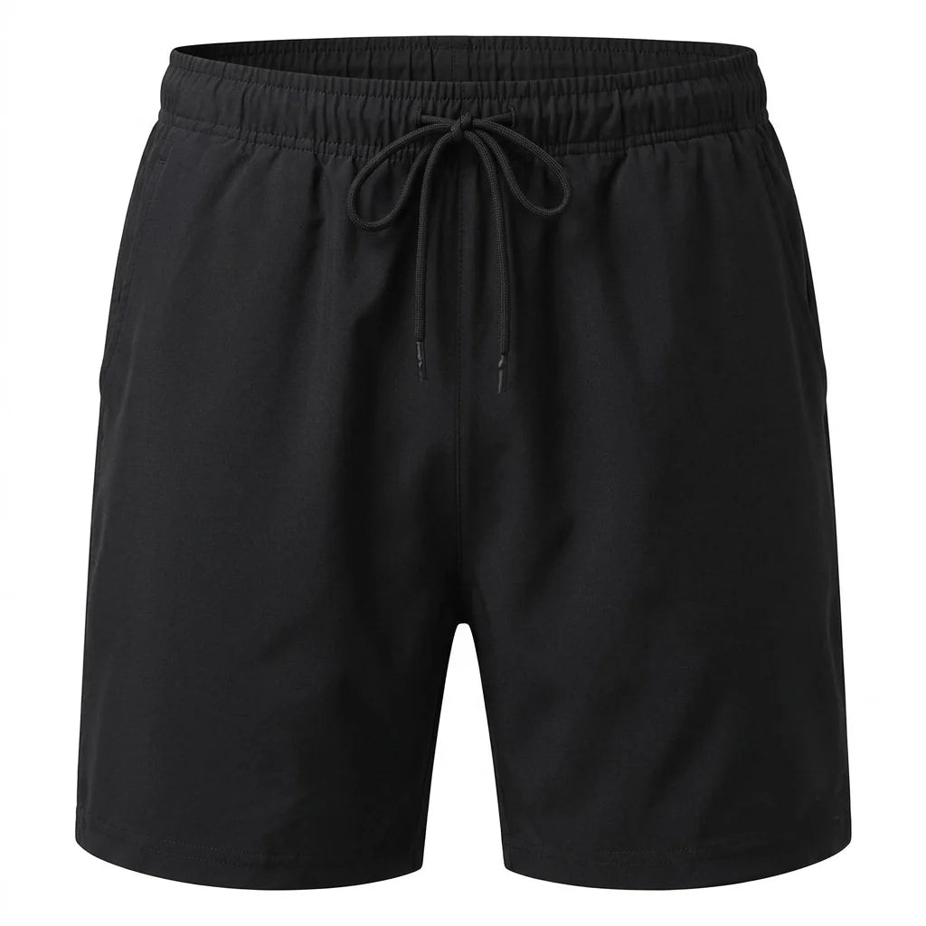 Completo T-shirt girocollo e pantaloncini neri da uomo - Riduci al minimo le linee dell'abbronzatura, costume da bagno in rete permeabile al sole, abbigliamento sportivo da uomo con tasche per piscina