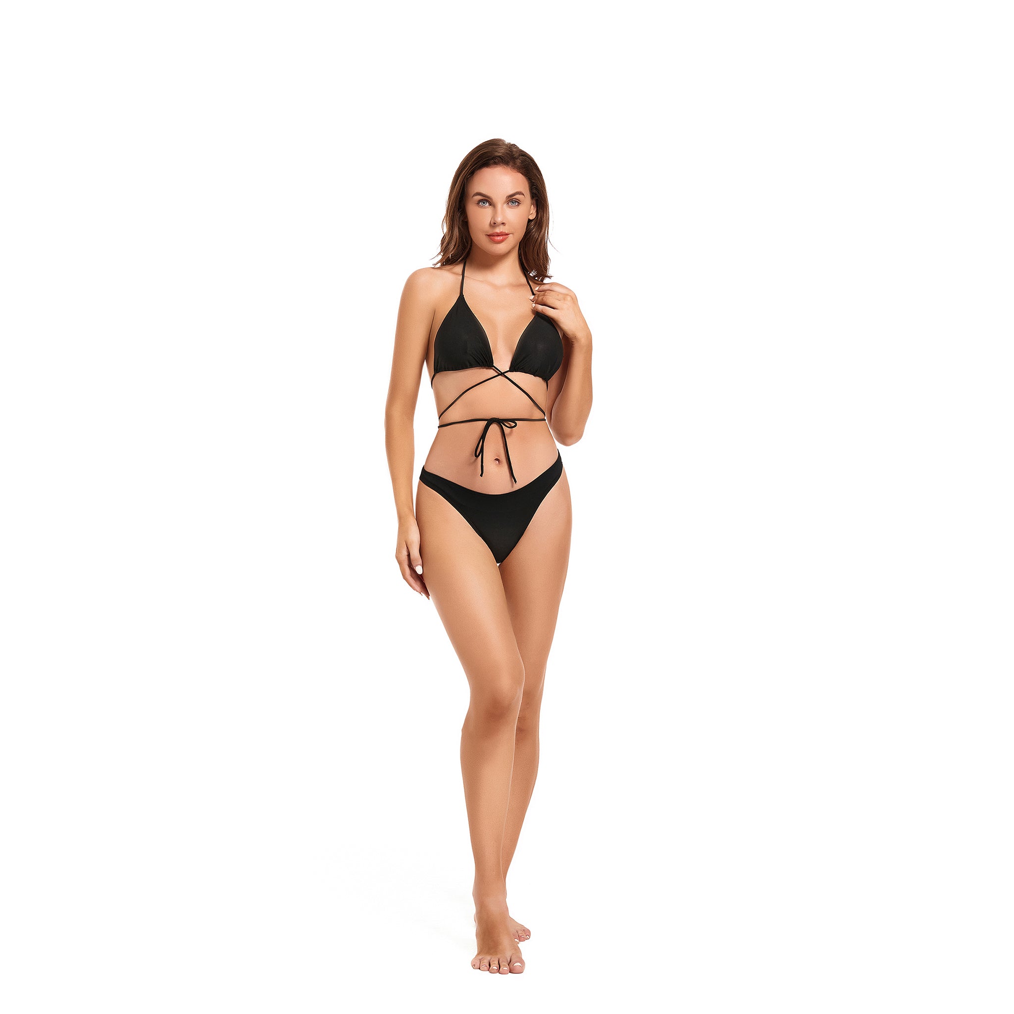 Set bikini abbronzante avvolgente - Minimizza i segni dell'abbronzatura, due pezzi permeabili ai raggi UV - Costume da bagno con scollo all'americana incrociato e filtro solare, Nero Onice